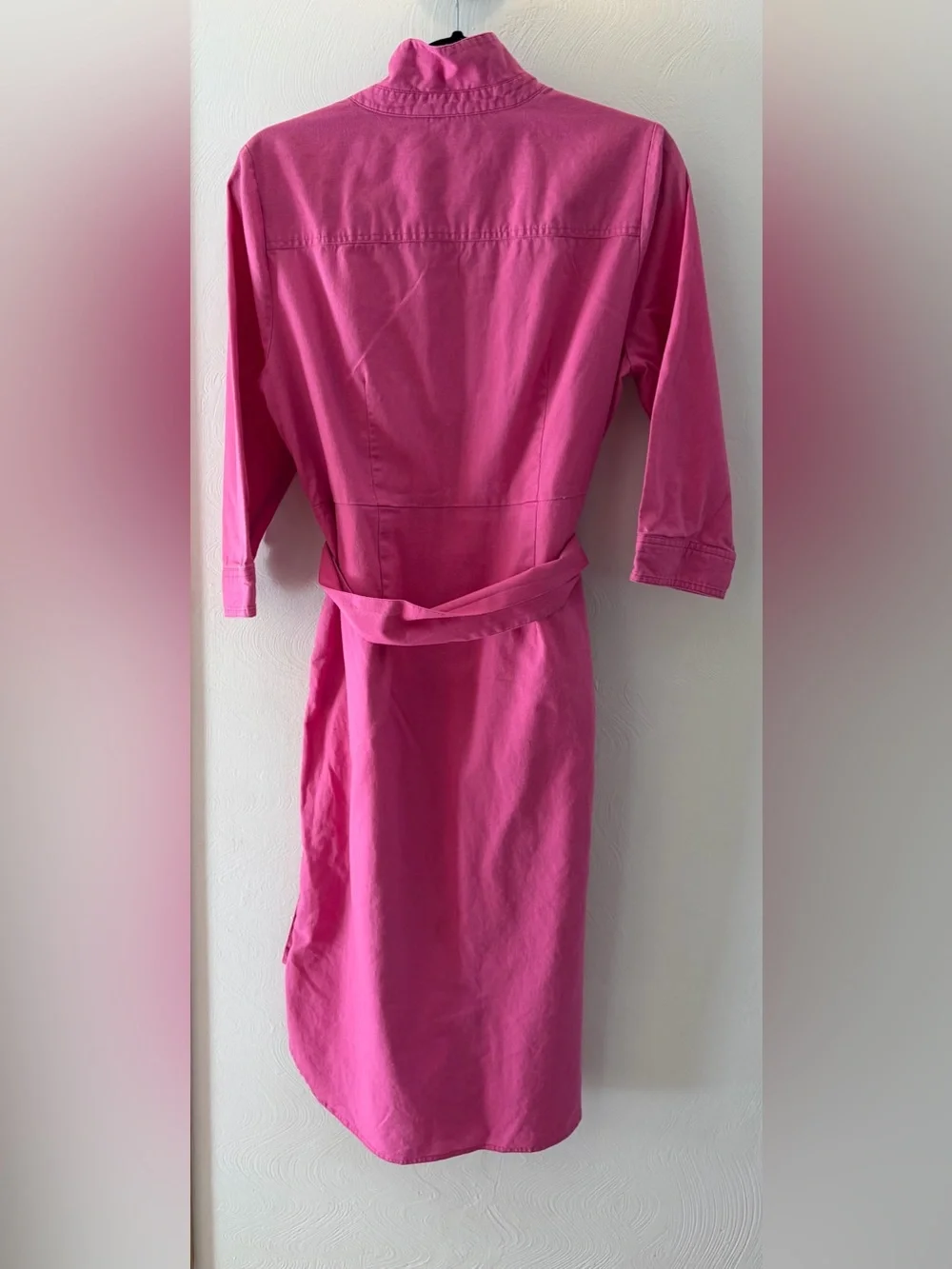 Boden Linen Cotton Midi Shirt Dress 3/4 Sleeve Button Front Pink Size 8R